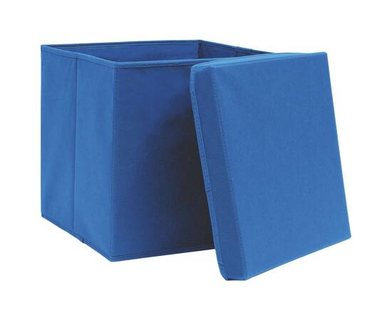Cutii depozitare cu capace 10 buc. albastru 32x32x32 cm textil, 4 image