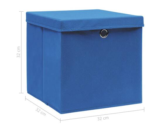 Cutii depozitare cu capace 10 buc. albastru 32x32x32 cm textil, 6 image