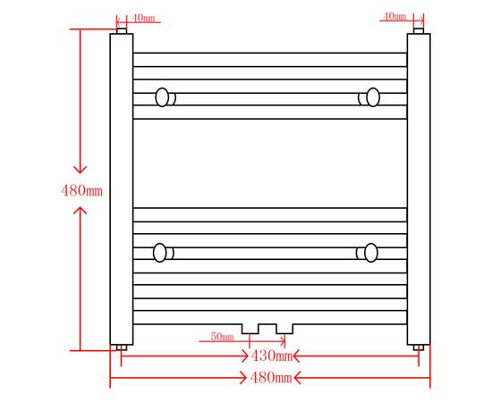 Radiator port-prosop încălzire baie, curbat, 480 x 480 mm, negru, 9 image