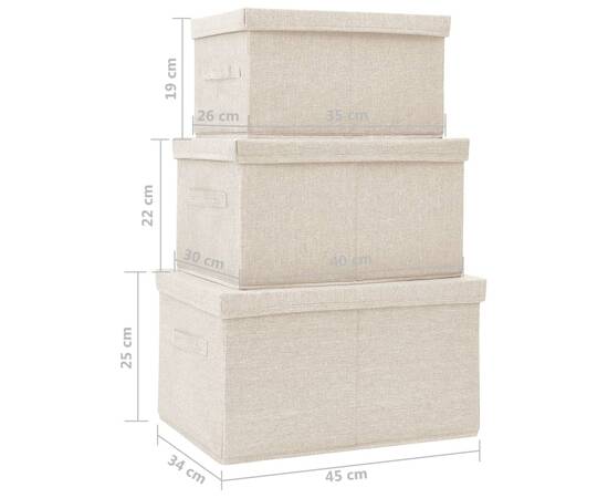 Set cutii depozitare stivuibile, 3 buc., crem, țesătură, 11 image