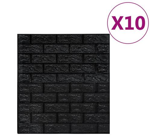 Tapet de perete autocolant, model cărămizi 3d, 10 buc., negru, 2 image