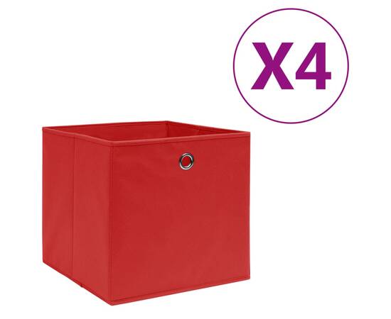 Cutii depozitare, 4 buc., roșu, 28x28x28 cm, textil nețesut