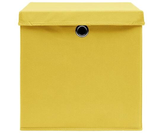 Cutii depozitare cu capac, 10 buc., galben, 32x32x32 cm, textil, 4 image