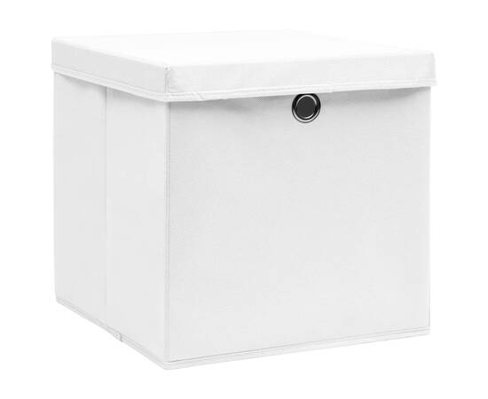 Cutii depozitare cu capace, 10 buc., alb, 32x32x32 cm, textil, 2 image