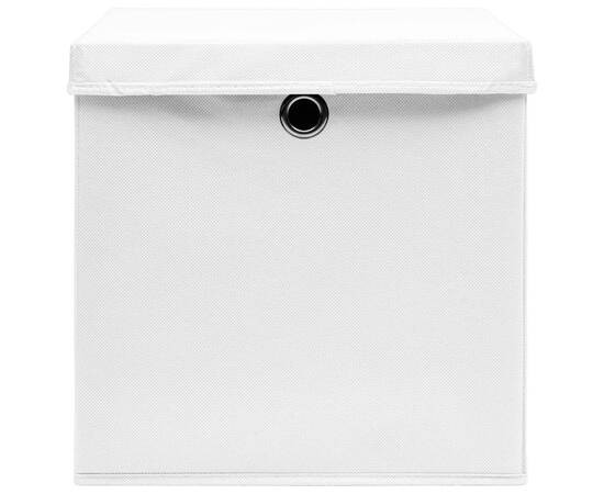 Cutii depozitare cu capace, 10 buc., alb, 32x32x32 cm, textil, 4 image