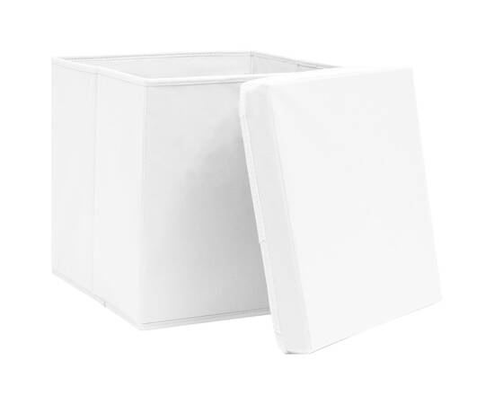 Cutii depozitare cu capace, 10 buc., alb, 32x32x32 cm, textil, 3 image