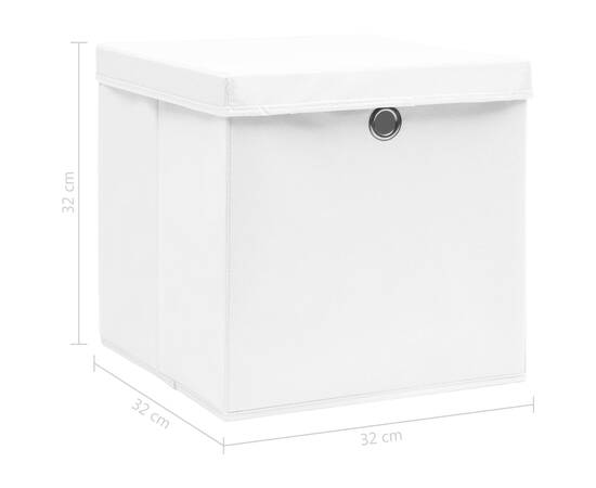Cutii depozitare cu capace, 10 buc., alb, 32x32x32 cm, textil, 6 image