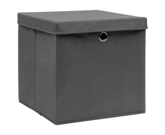 Cutii depozitare cu capace, 10 buc., gri, 32x32x32 cm, textil, 2 image