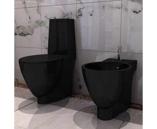 Set toaletă și bideu ceramică negru