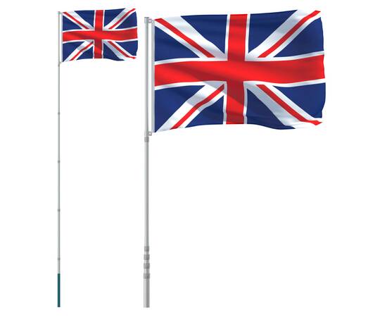 Steag marea britanie și stâlp din aluminiu, 5,55 m, 2 image
