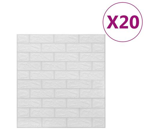 Tapet de perete autocolant 3d, 20 buc., alb, model cărămizi, 2 image