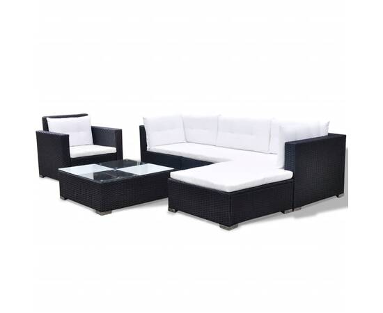 Set mobilier de grădină cu perne, 6 piese, negru, poliratan, 3 image