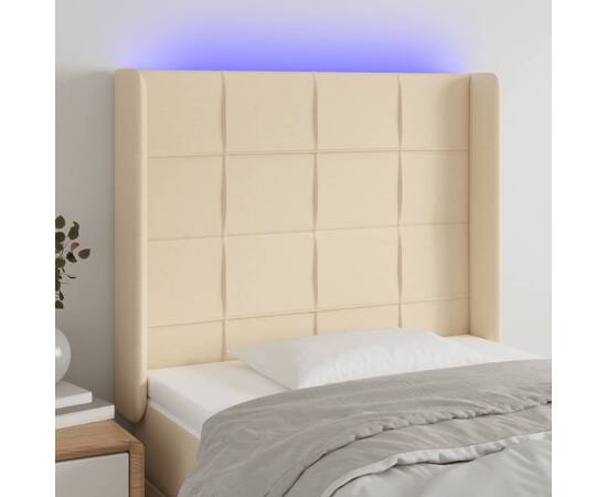 Tăblie de pat cu led, crem, 83x16x118/128 cm, textil