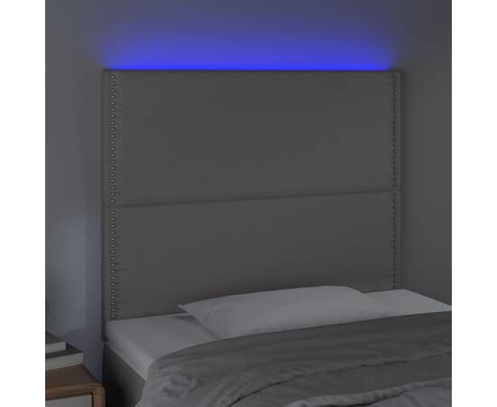 Tăblie de pat cu led, gri, 100x5x118/128 cm, piele ecologică, 3 image