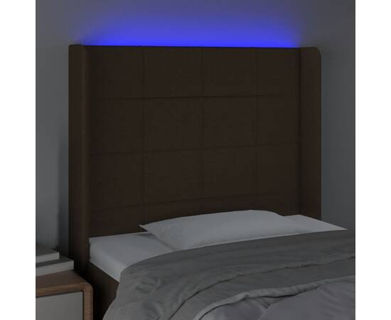 Tăblie de pat cu led, maro închis, 103x16x118/128 cm, textil, 4 image