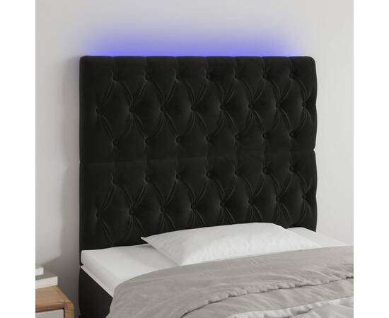 Tăblie de pat cu led, negru, 100x7x118/128 cm, catifea