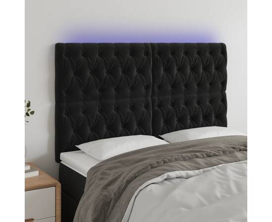Tăblie de pat cu led, negru, 160x7x118/128 cm, catifea