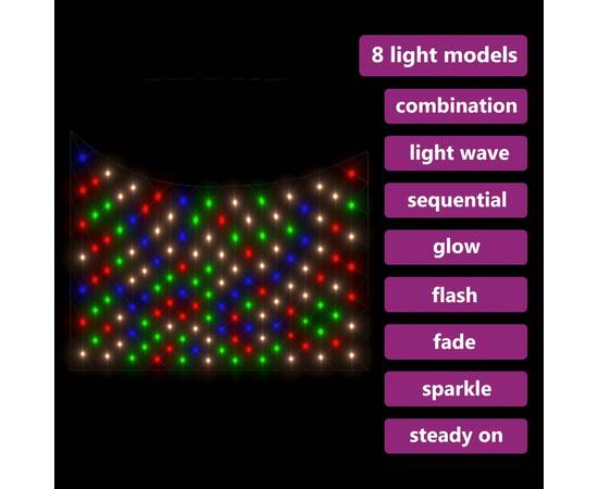 Plasă lumini de crăciun 204 led-uri colorată 3x2 m, int./ext., 4 image