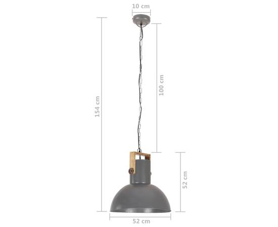 Lampă suspendată industrială 25 w gri, 52 cm, mango e27, rotund, 11 image