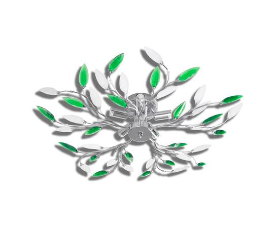 Plafoniera verde/albă, cu brațe frunze cristal acrilic, 5 becuri e14, 2 image