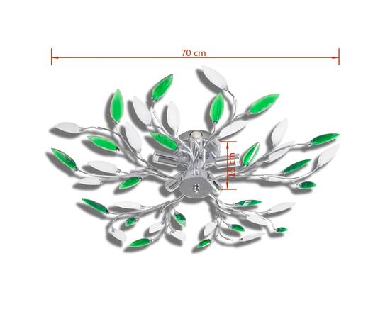 Plafoniera verde/albă, cu brațe frunze cristal acrilic, 5 becuri e14, 4 image