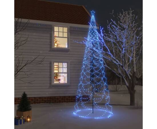 Pom de crăciun cu stâlp de metal, 1400 led-uri, albastru, 5 m