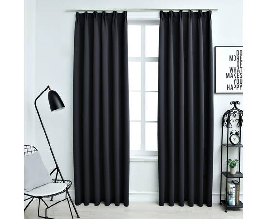 Draperii opace cu cârlige, 2 buc., negru, 140 x 245 cm