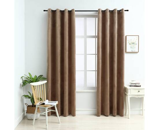 Draperii opace cu inele, 2 buc., bej, 140 x 225 cm, catifea