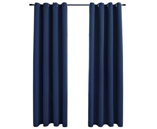 Draperii opace cu inele metalice, 2 buc, albastru, 140 x 175 cm, 2 image