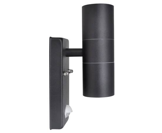 Lampă perete, senzor de mișcare, oțel inoxidabil, cilindrică, negru, 2 image