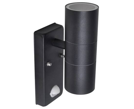 Lampă perete, senzor de mișcare, oțel inoxidabil, cilindrică, negru, 3 image