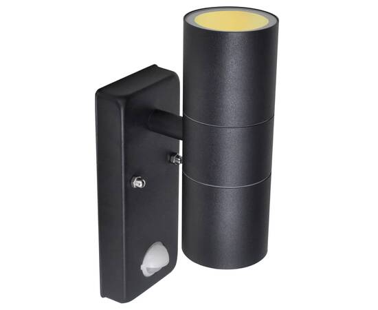 Lampă perete, senzor de mișcare, oțel inoxidabil, cilindrică, negru, 4 image
