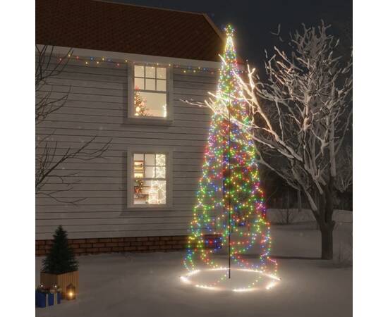 Pom de crăciun cu stâlp de metal, 1400 led-uri, colorat, 5 m