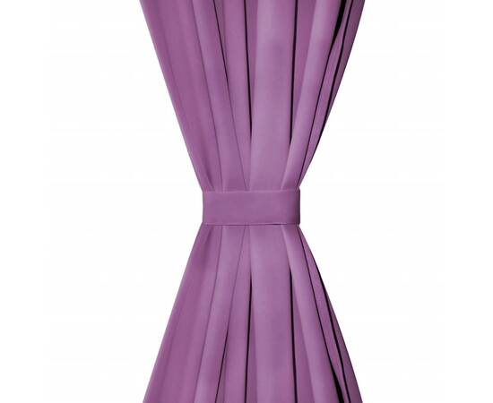 Draperii micro-satin cu bride, 2 buc, 140 x 245 cm, violet, 3 image