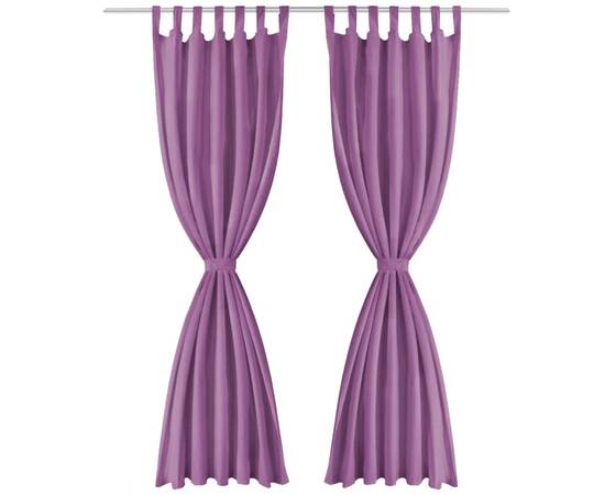 Draperii micro-satin cu bride, 2 buc, 140 x 245 cm, violet, 2 image