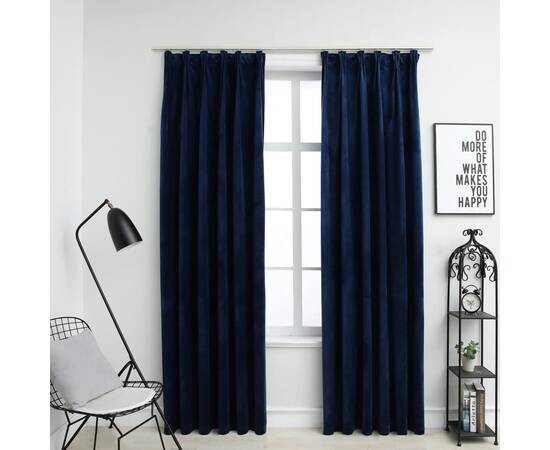 Draperii opace 2 buc. albastru închis 140x175cm catifea cârlige