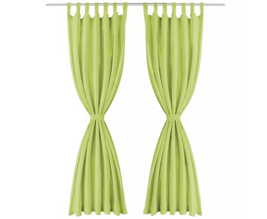 Draperii micro-satin cu bride, 2 buc, verde, 140 x 225 cm, 2 image