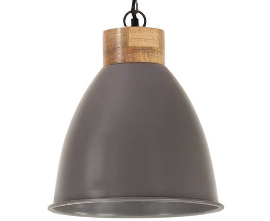 Lampă suspendată industrială, gri, 35 cm, lemn masiv&fier, e27, 2 image