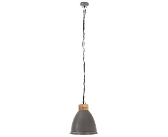 Lampă suspendată industrială, gri, 35 cm, lemn masiv&fier, e27, 3 image