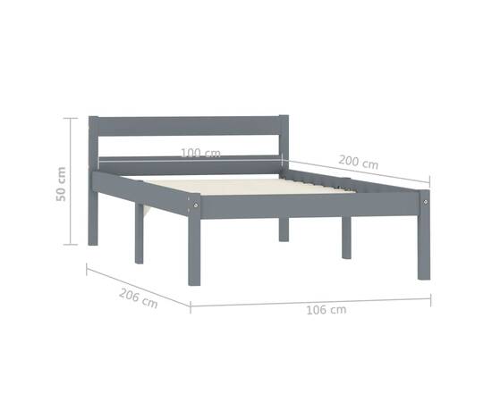 Cadru de pat, gri, 100 x 200 cm, lemn masiv de pin, 7 image