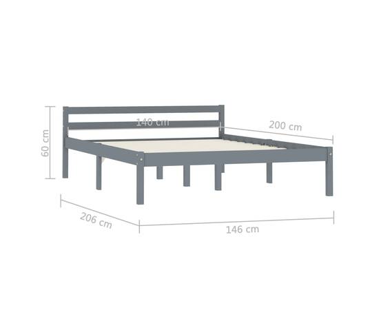 Cadru de pat, gri, 140 x 200 cm, lemn masiv de pin, 7 image