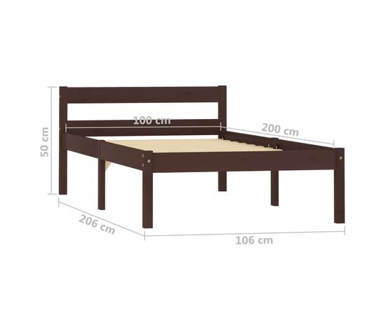 Cadru de pat, maro închis, 100 x 200 cm, lemn masiv de pin, 7 image