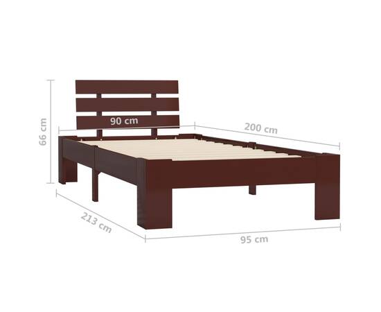 Cadru de pat, maro închis, 90 x 200 cm, lemn masiv de pin, 7 image