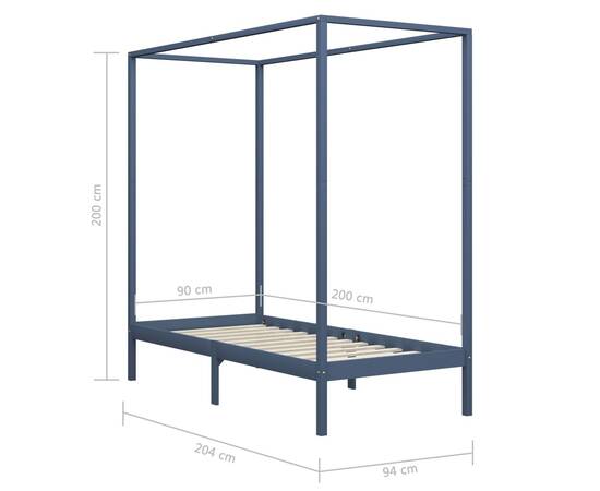 Cadru pat cu baldachin, gri, 90x200 cm, lemn masiv de pin, 7 image