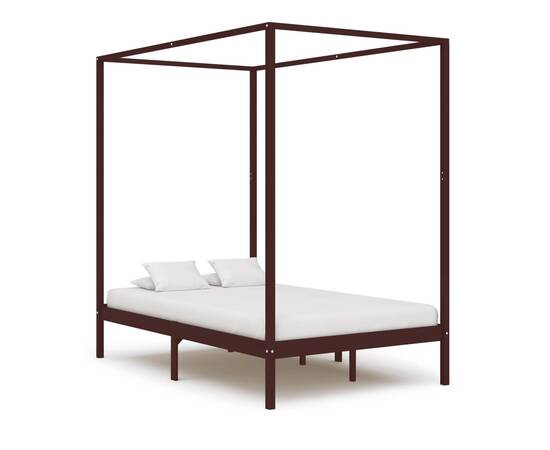 Cadru pat cu baldachin, maro închis, 120x200 cm, lemn masiv pin
