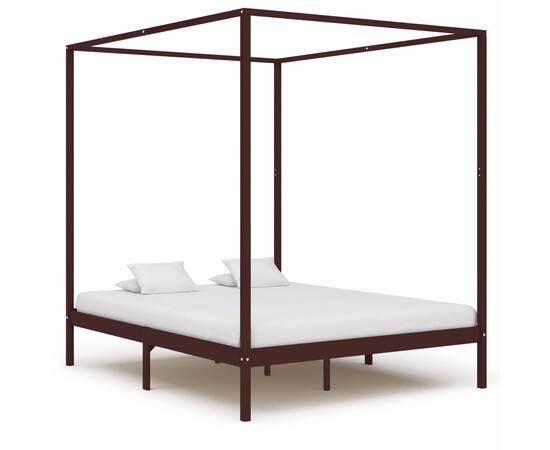 Cadru pat cu baldachin, maro închis, 180x200cm, lemn masiv pin