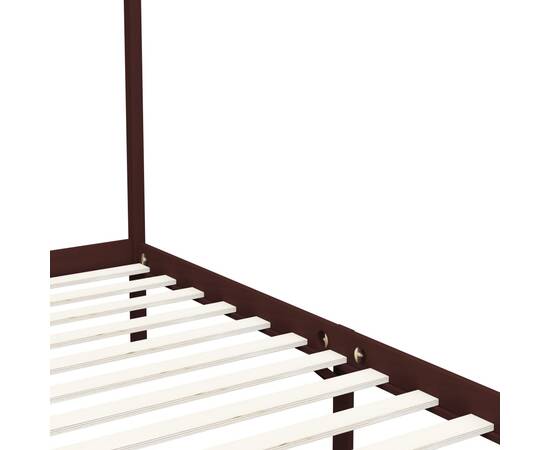 Cadru pat cu baldachin, maro închis, 180x200cm, lemn masiv pin, 5 image