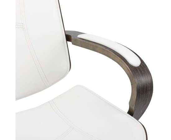 Scaun de birou rotativ, alb, piele ecologică și lemn curbat, 6 image