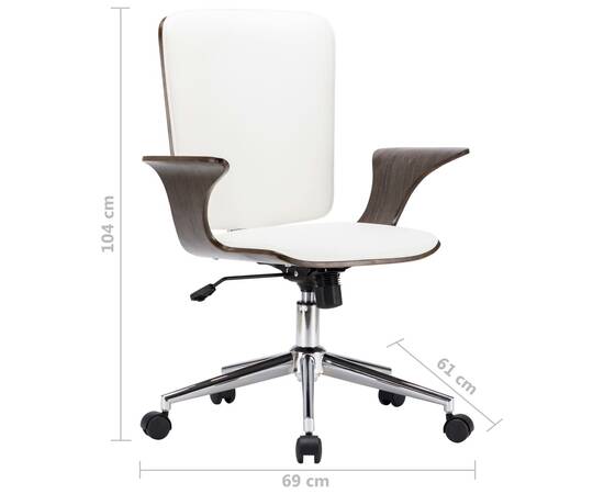 Scaun de birou rotativ, alb, piele ecologică și lemn curbat, 7 image