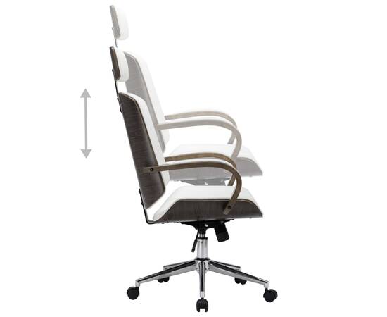 Scaun de birou rotativ, alb, piele ecologică și lemn curbat, 4 image